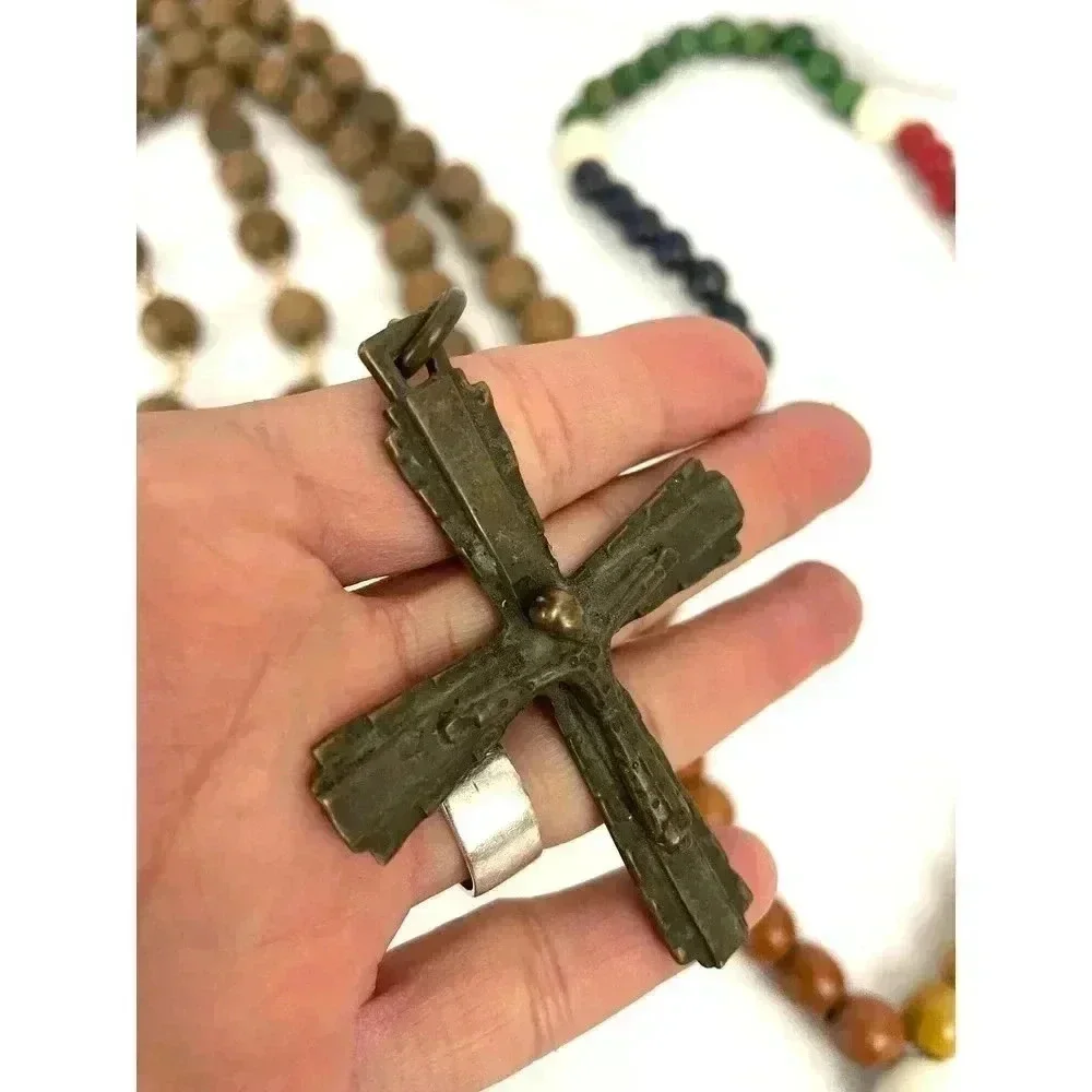 VTG Pair Wooden Rosaries Bronze Colorful‎